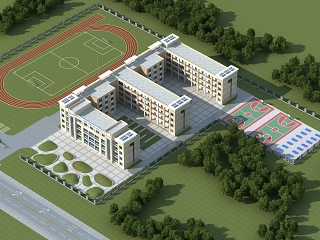 现代厂房 工业园仓库 厂区 办公楼 停车场 围墙