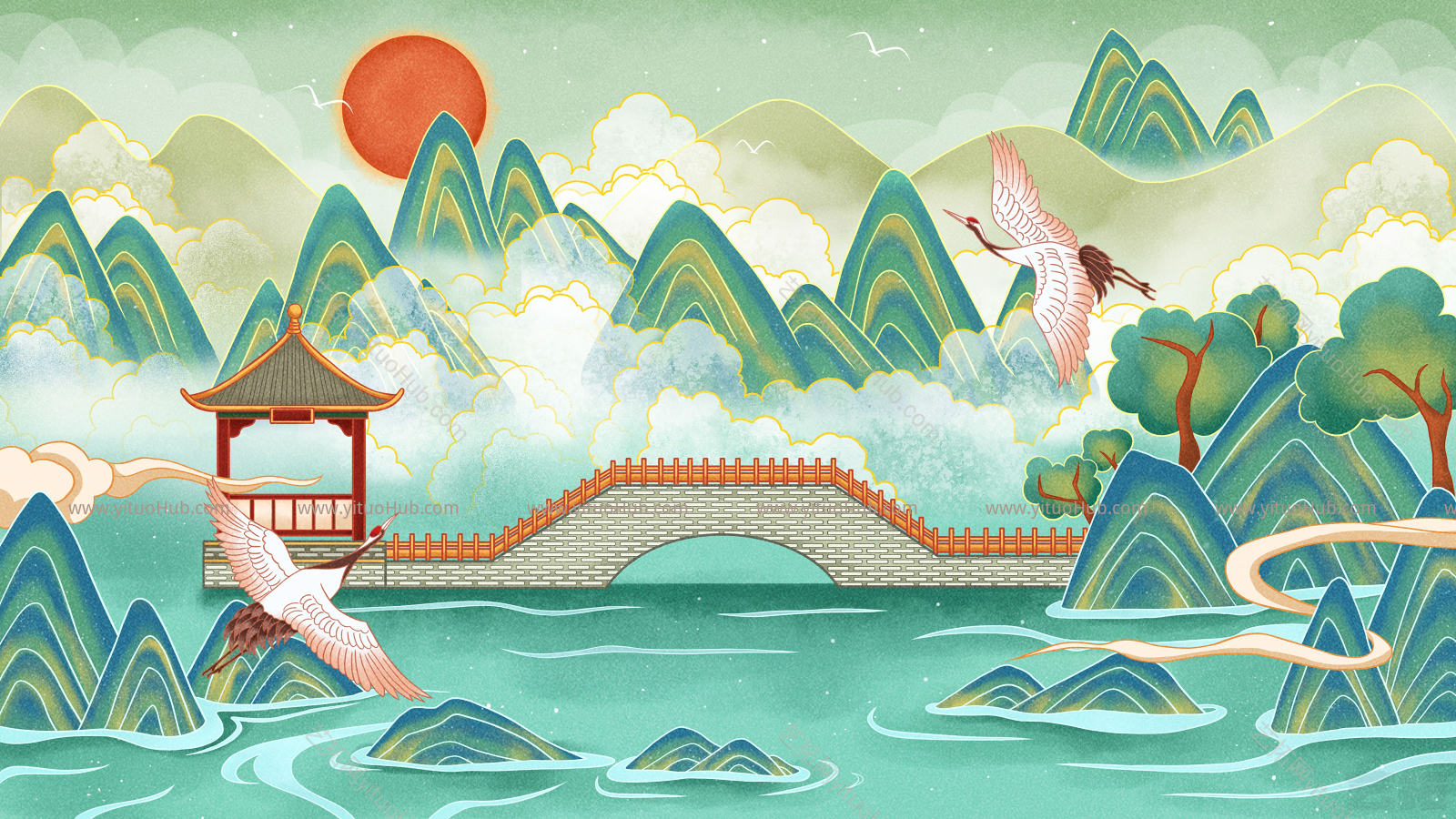  国潮风建筑插画