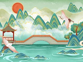  国潮风建筑插画