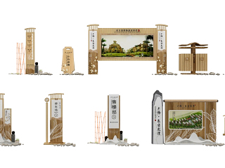 新中式山水景观景区导视系统指示牌psd免扣