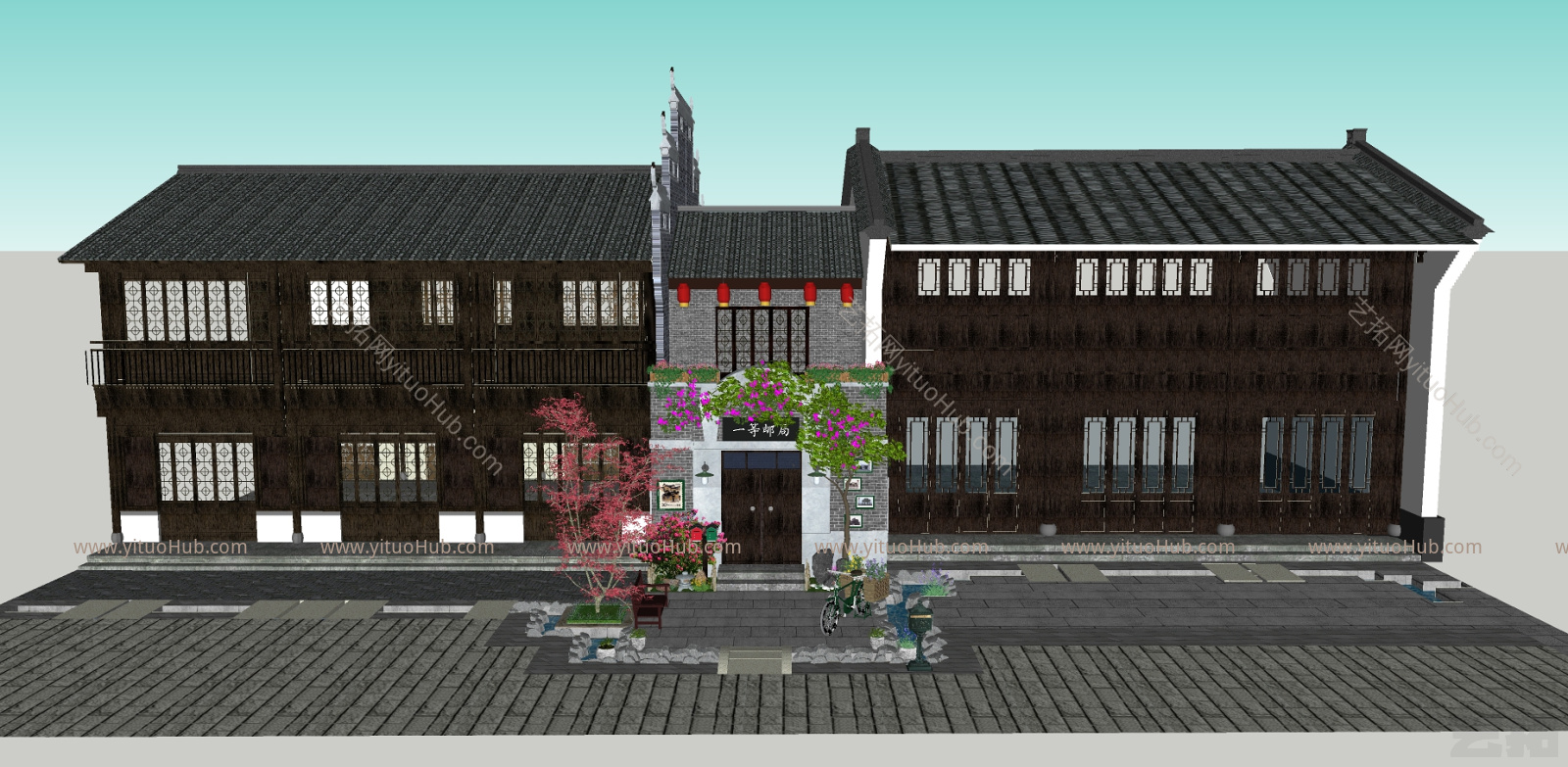 中式古镇邮局装饰  中式古建商铺 商业街景观 中式酒楼茶馆 客栈