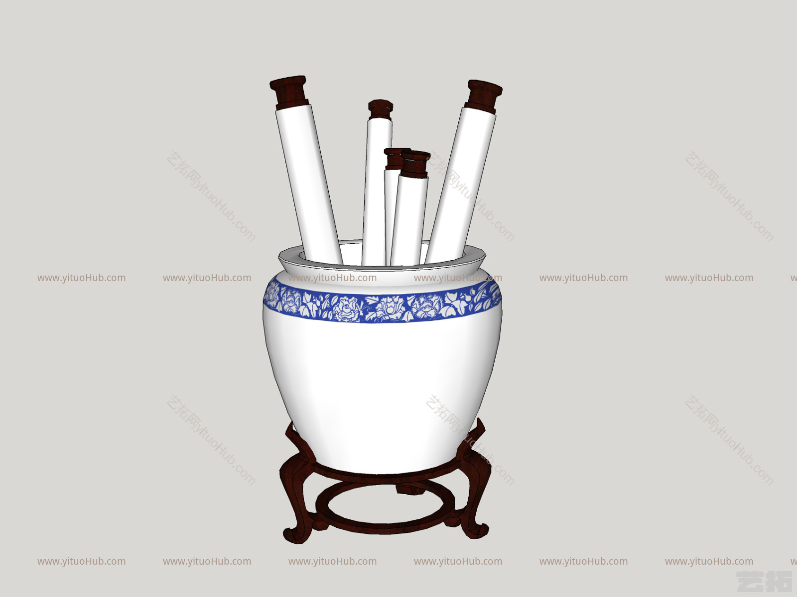 中式绢缸摆件瓶子 鼓 刷子 画笔（刷） 家居物品