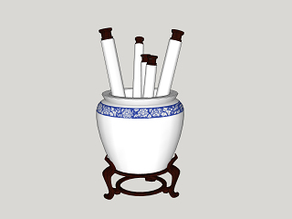 中式绢缸摆件瓶子 鼓 刷子 画笔（刷） 家居物品
