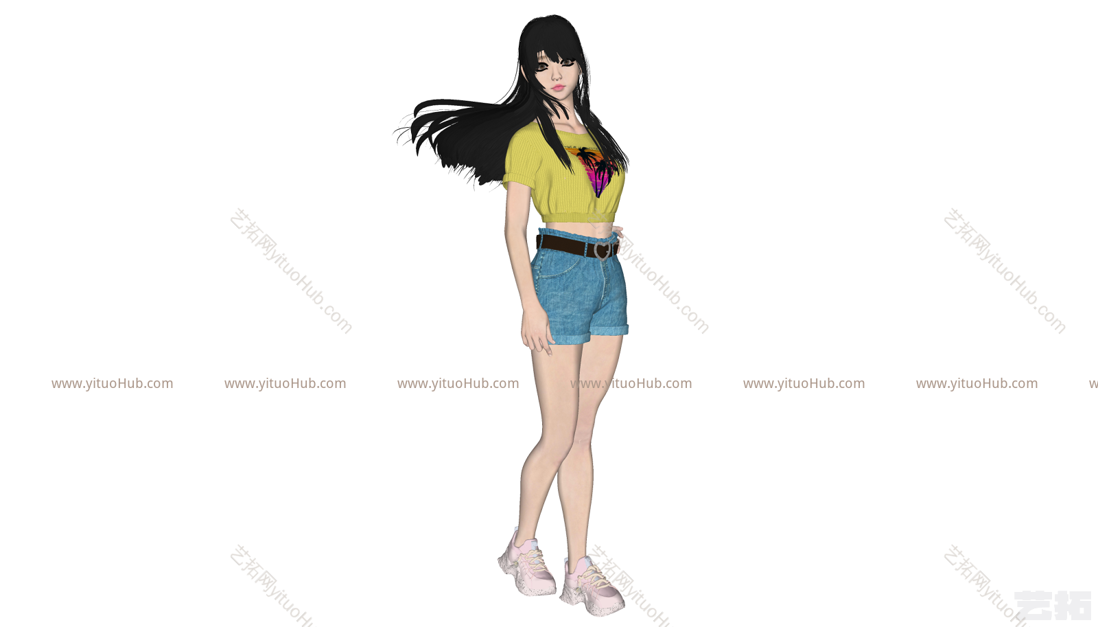 现代休闲短裤女生女孩模型