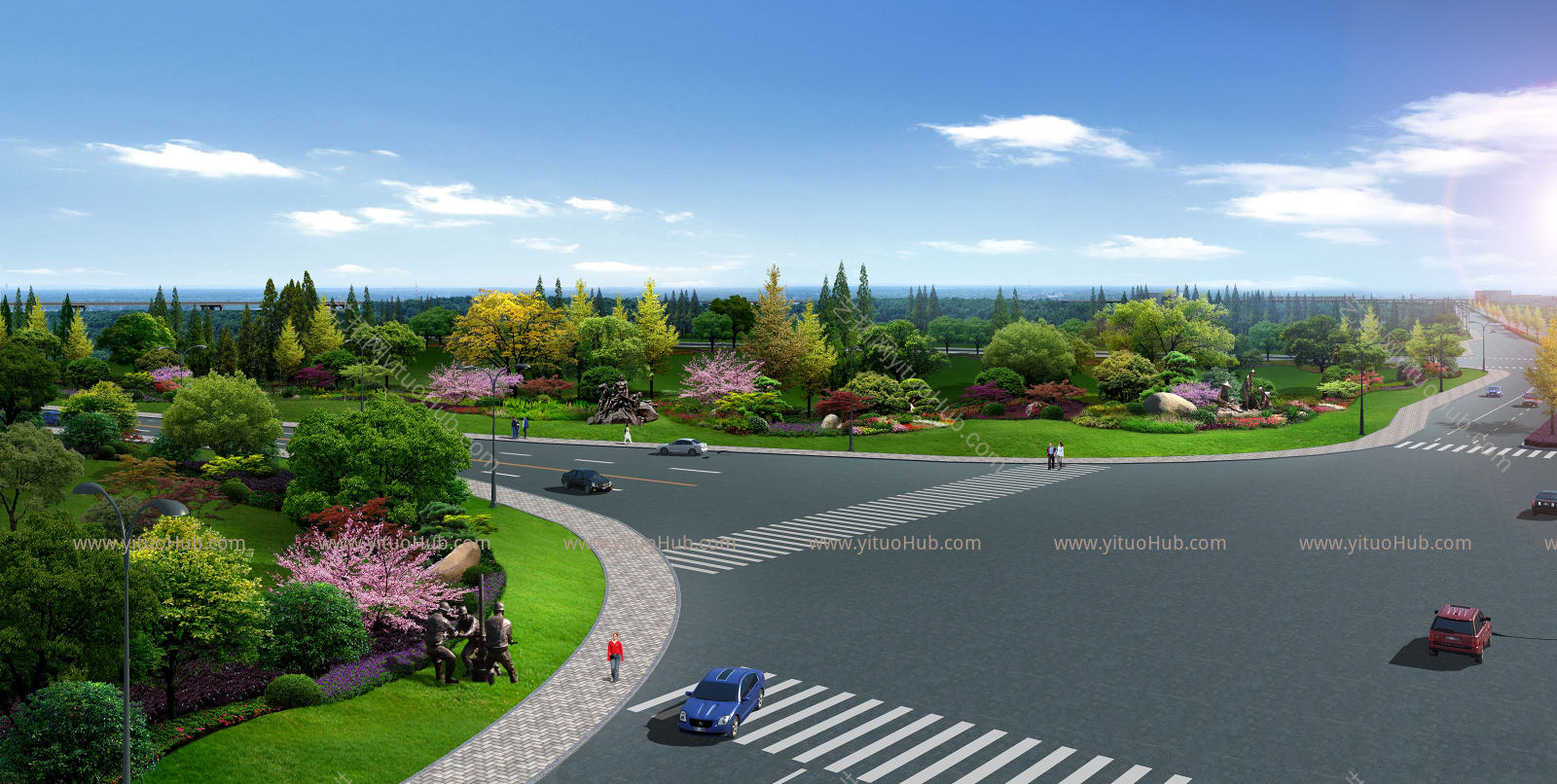 道路绿化景观效果图