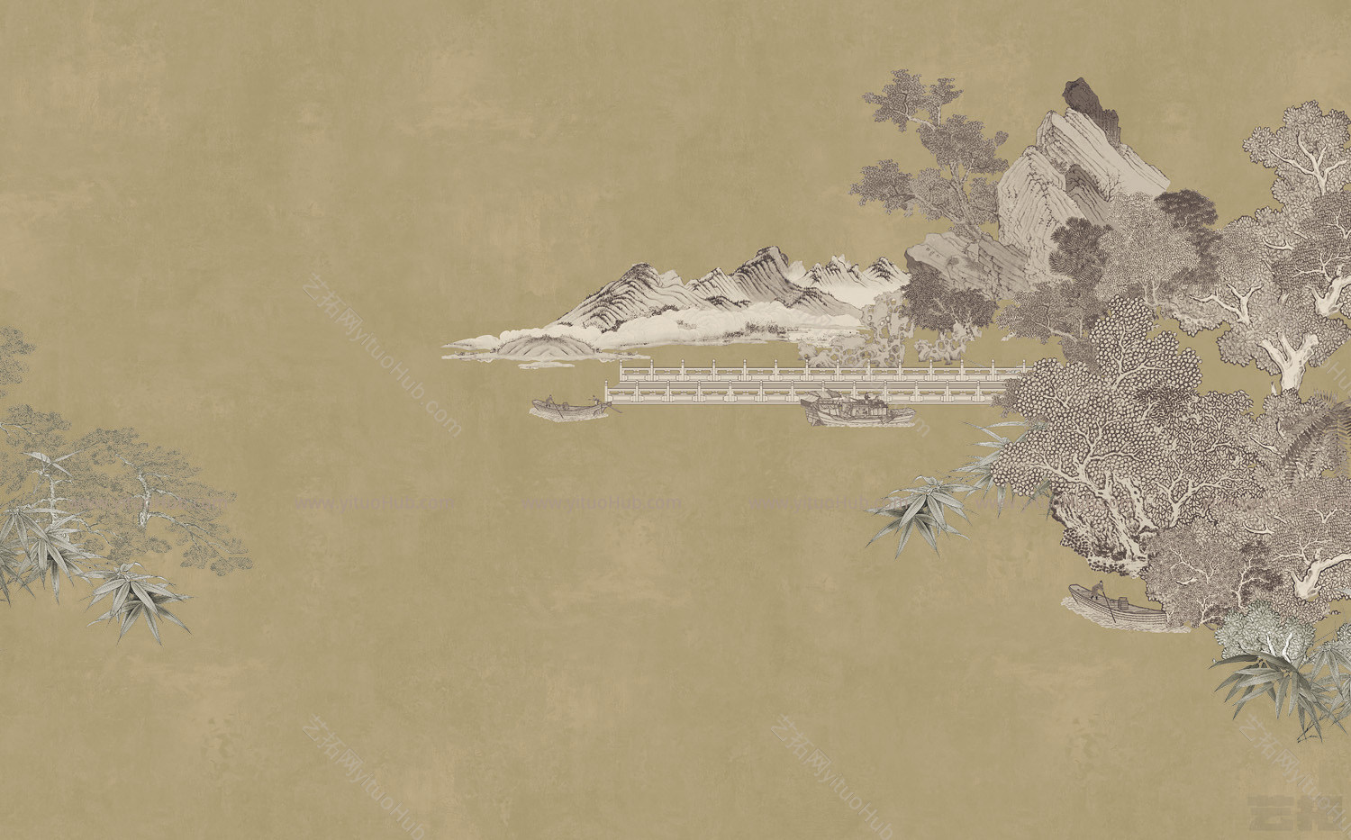 中式山水画 国风山水 高清壁纸贴图