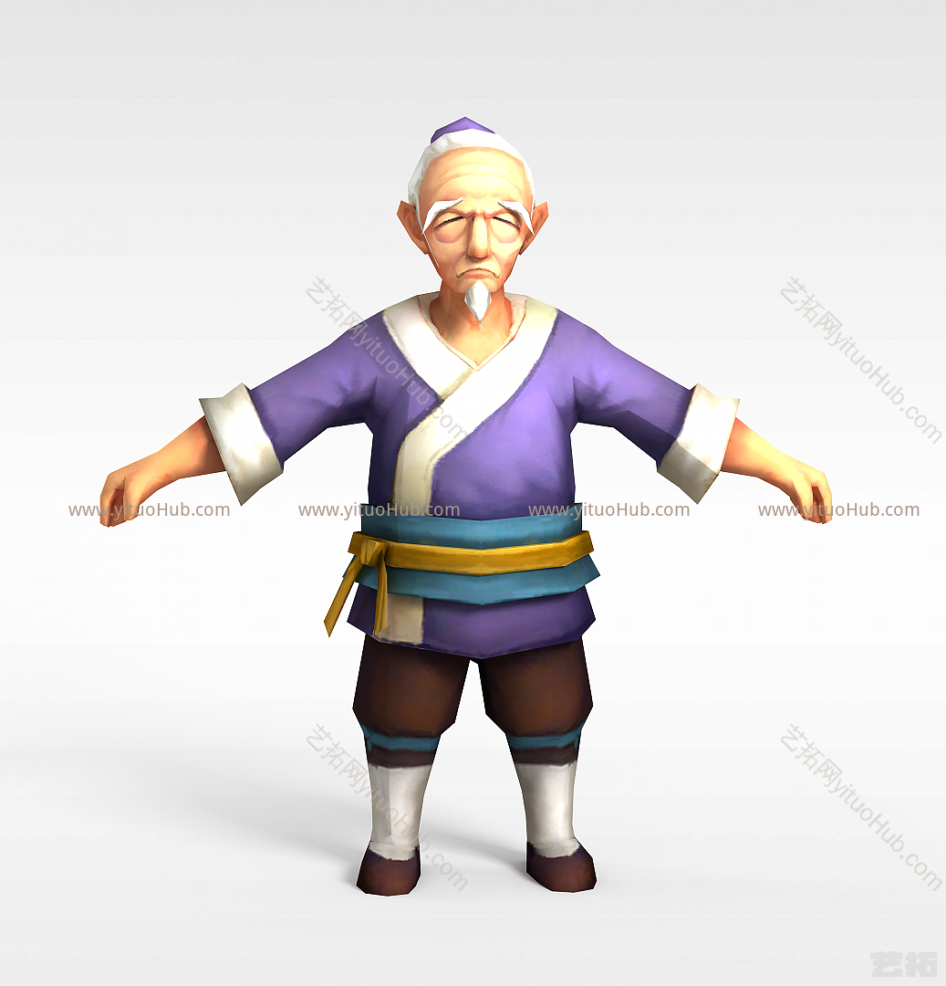 现代Q版小鱼儿与花无缺游戏人物老人模型