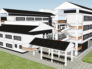 中式学校 教学楼 图书馆 艺术楼建筑