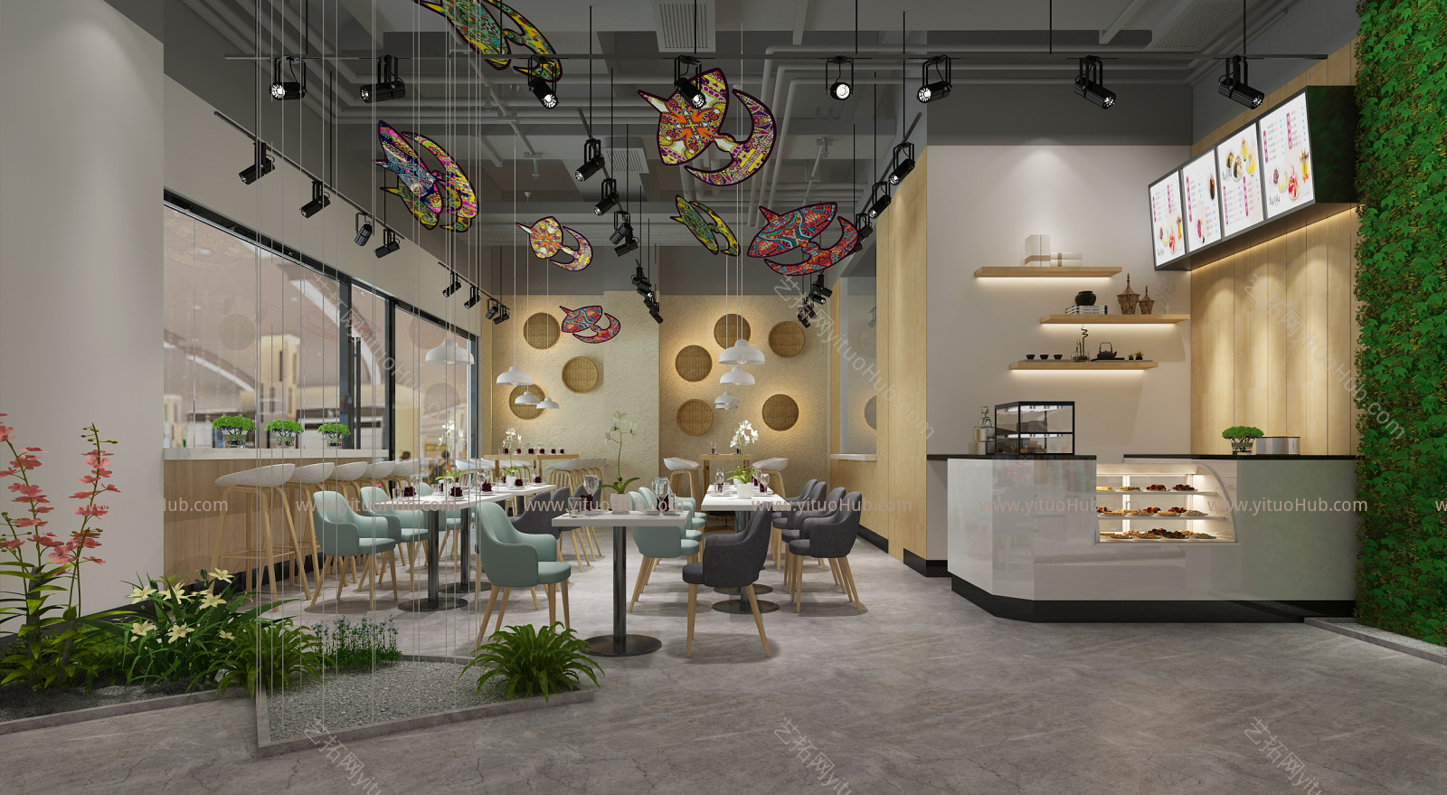 现代奶茶咖啡店 吊灯 墙饰