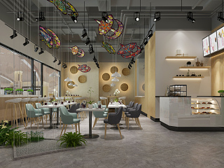 现代奶茶咖啡店 吊灯 墙饰