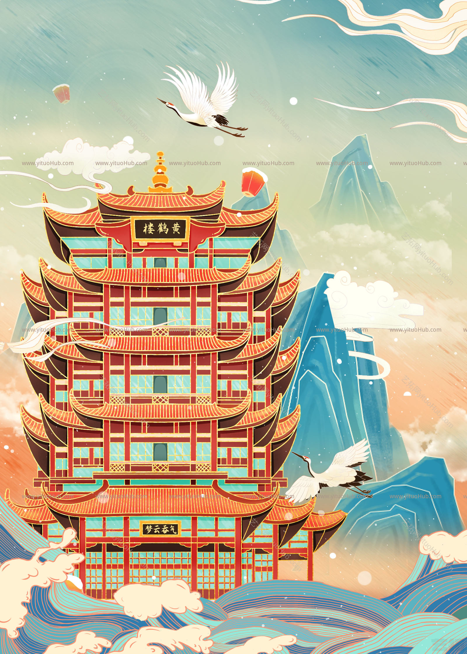 城市地标建筑插画