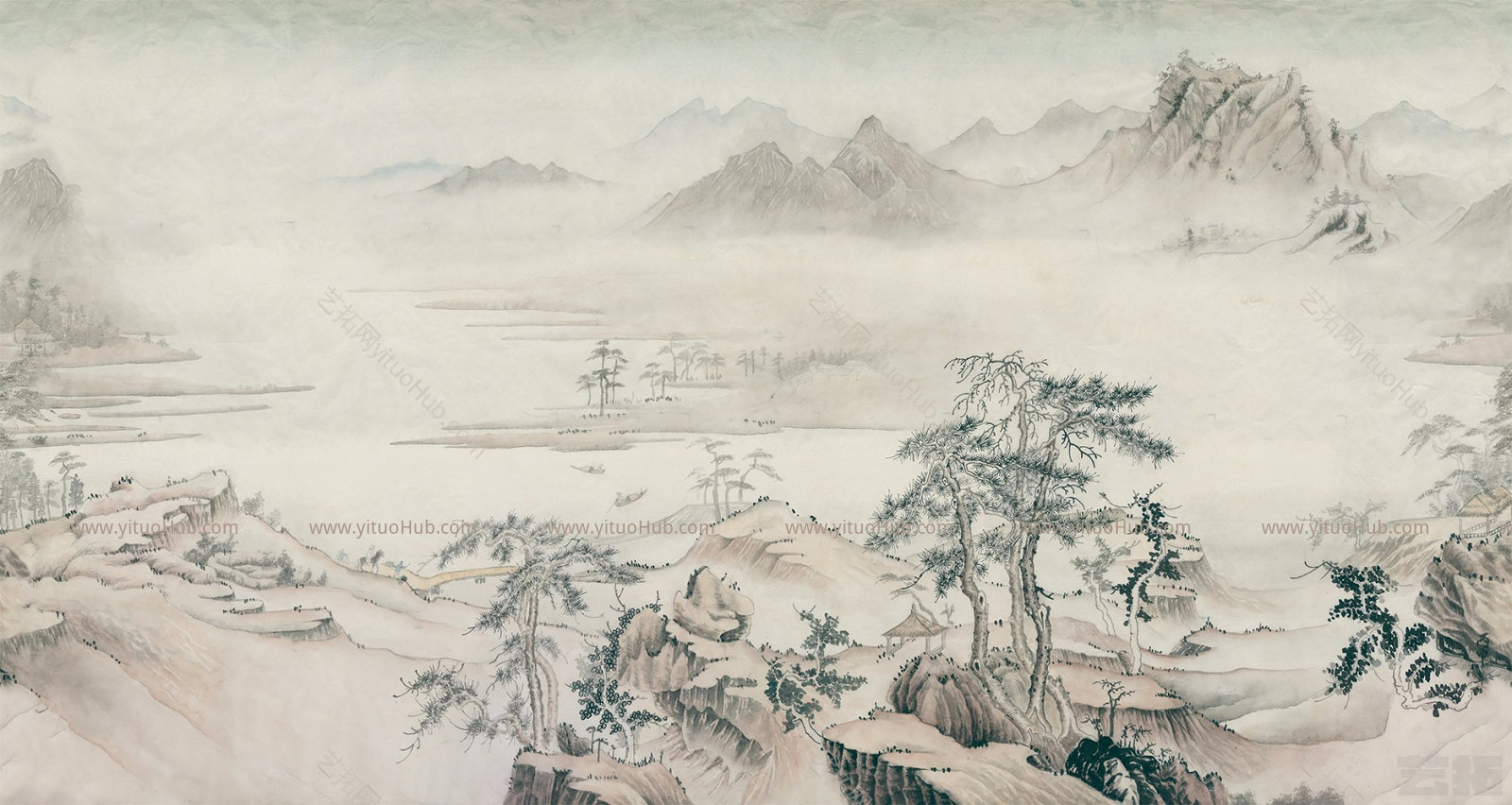 新中式装饰画挂画 山水字画背景壁画壁纸壁布