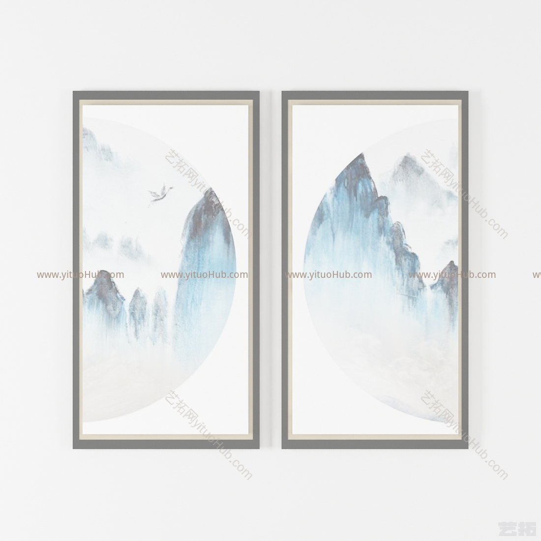 新中式水墨画装饰画挂画组合