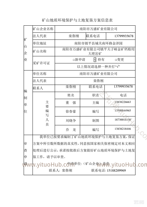 镇平夫子岈金矿矿山地质环境保护与土地复垦方案