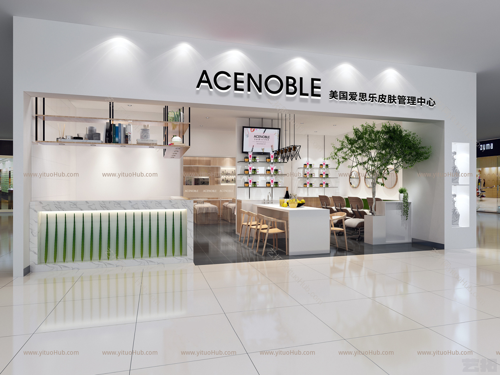 美国ACENOBLE爱思乐 皮肤管理中心 门店装修渲染3Dmax