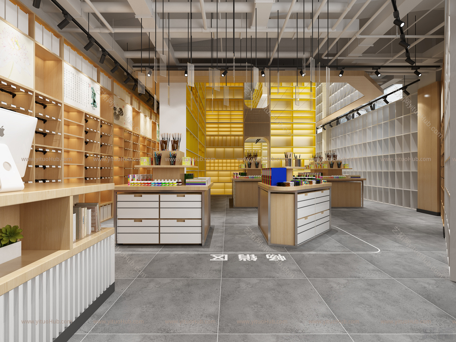 现代文具店 柜子 收银台 货架