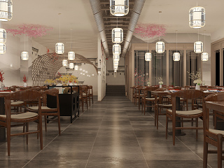 新中式中餐厅 吊灯 挂画