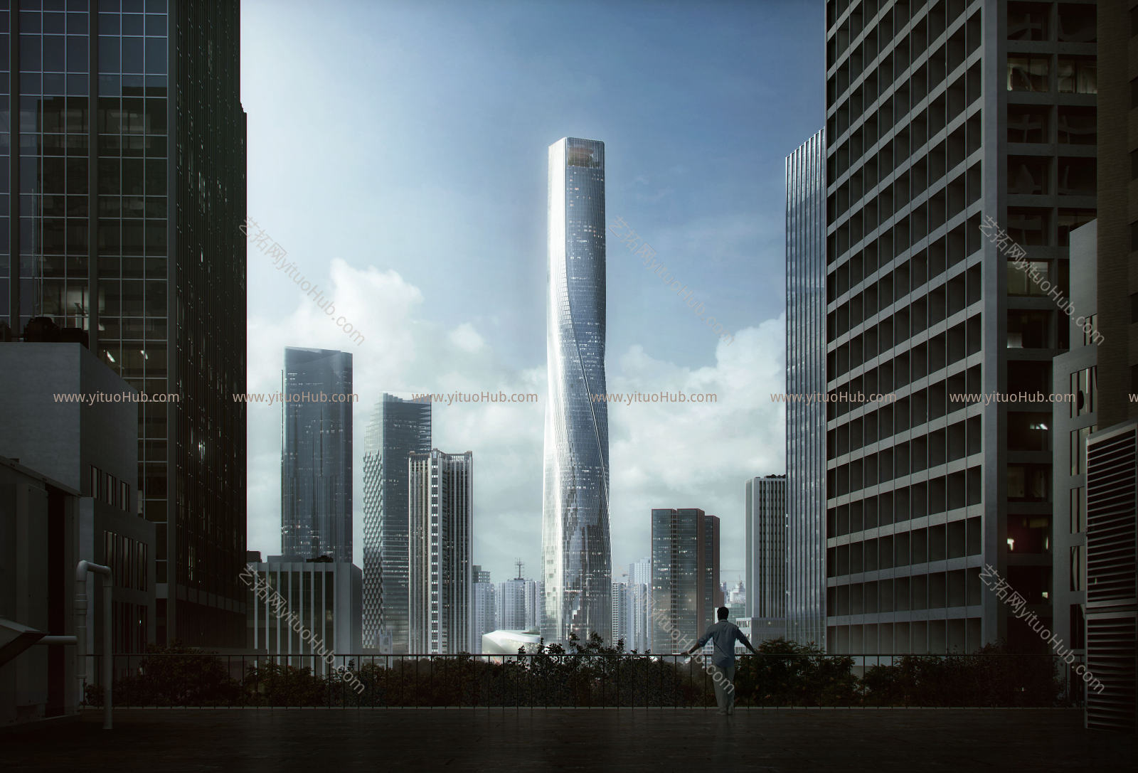 夜晚高楼建筑外观效果图