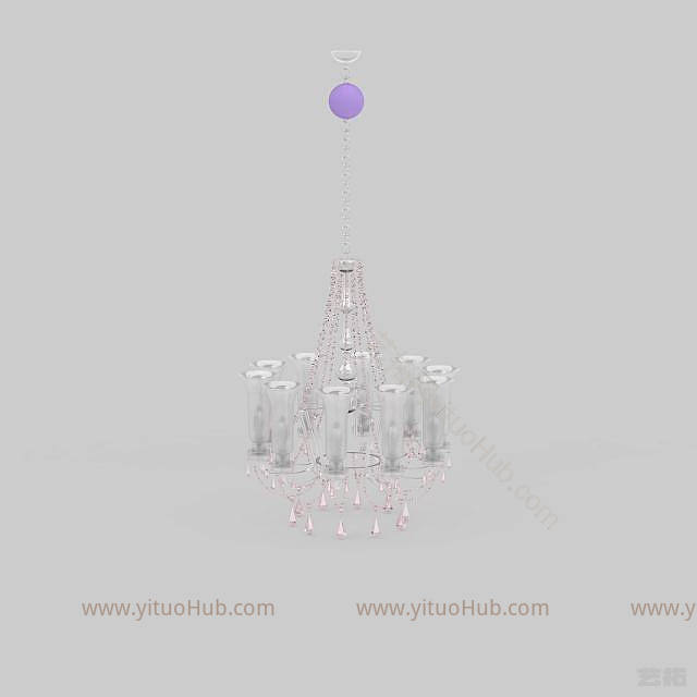 现代清新粉色公主房水晶吊灯模型