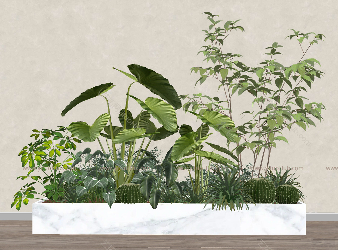 现代植物组合_花箱盆景SU模型
