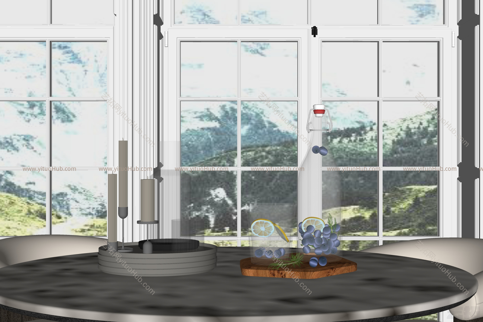 现代酒水水果摆件 酒具 蜡烛 菜板 饮料