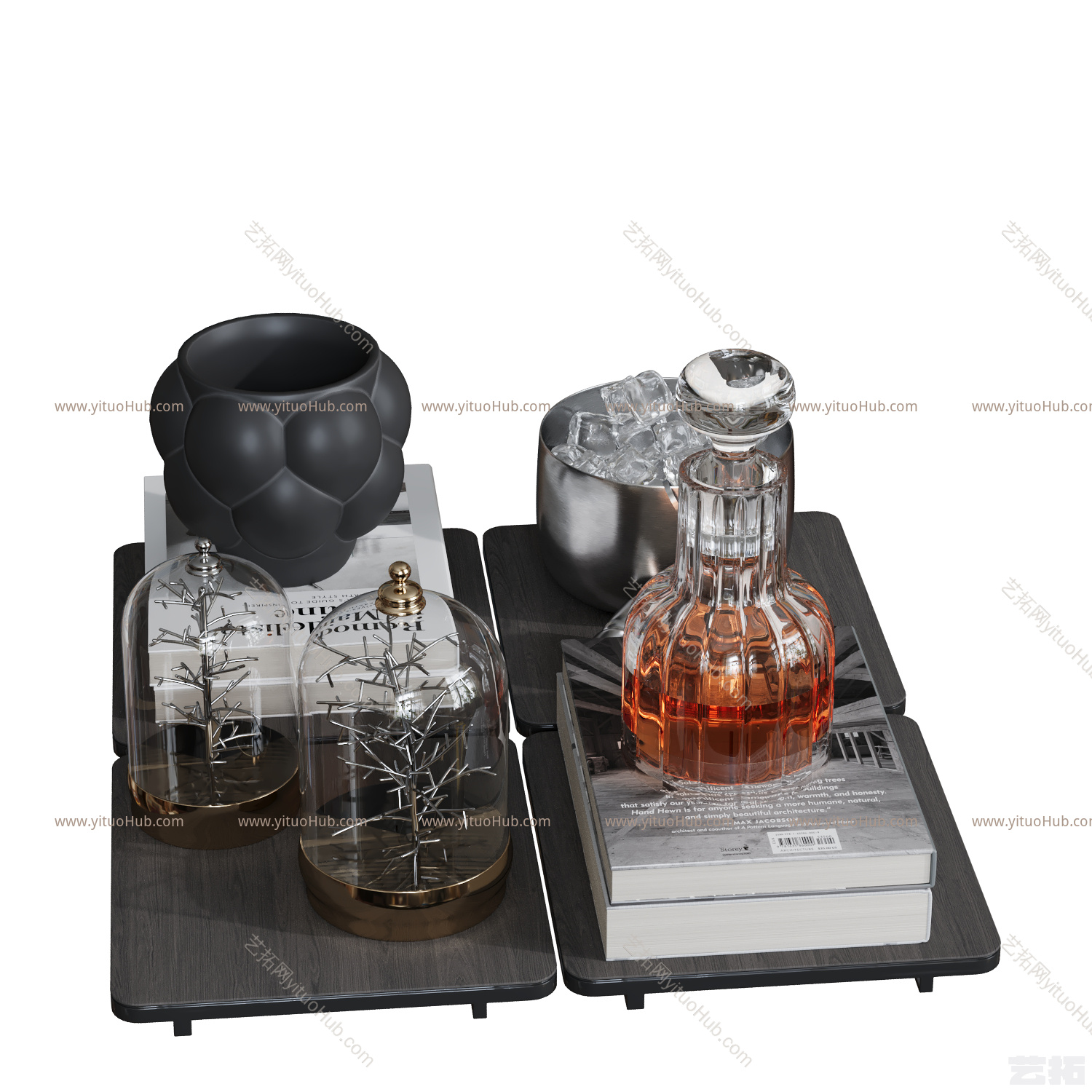 现代摆件组合 酒具 水杯 书 工艺品