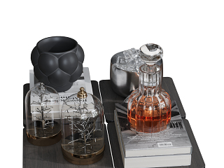 现代摆件组合 酒具 水杯 书 工艺品