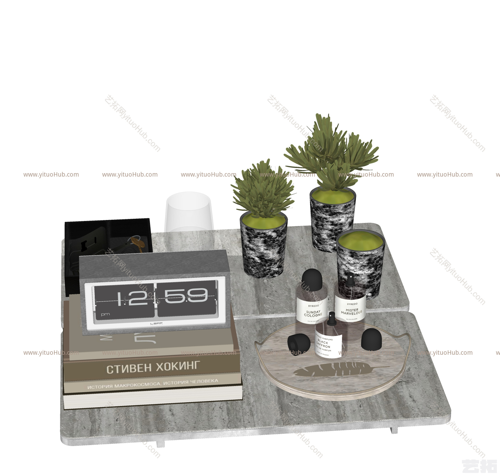 现代摆件组合 闹钟 水杯 书 工艺品