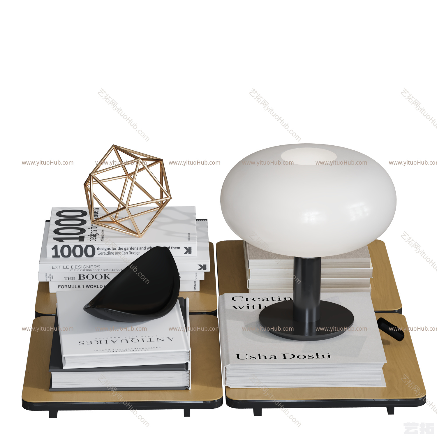 现代摆件组合 书 台灯 摆件 工艺品