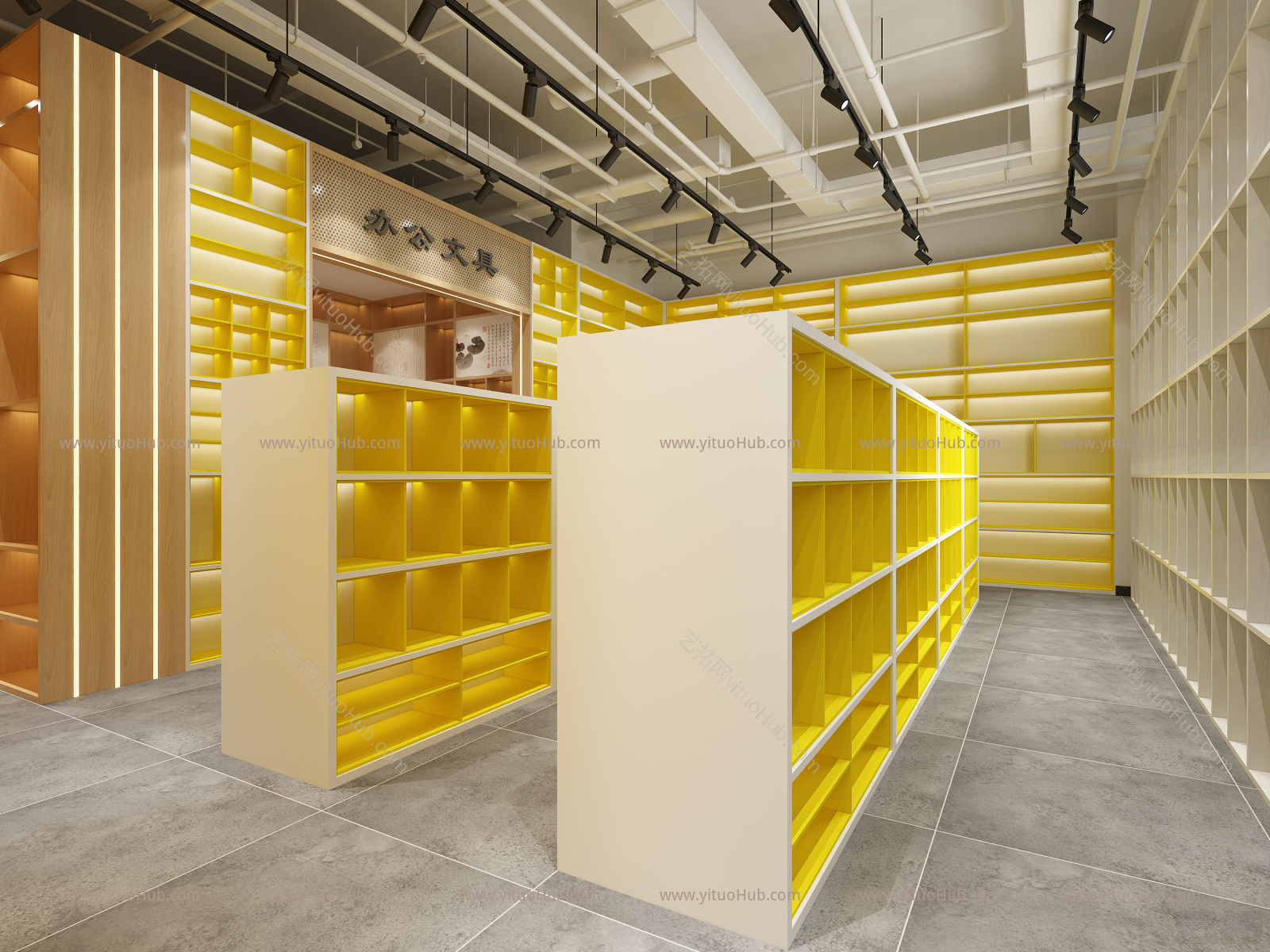 现代文具店 柜子 收银台 货架