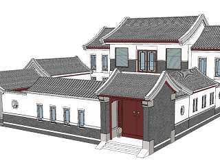 新中式徽派别墅住宅 四合院建筑