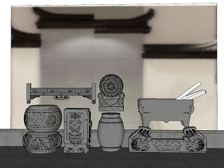 中式抱鼓石 雕花石鼓 石鼎 凳子