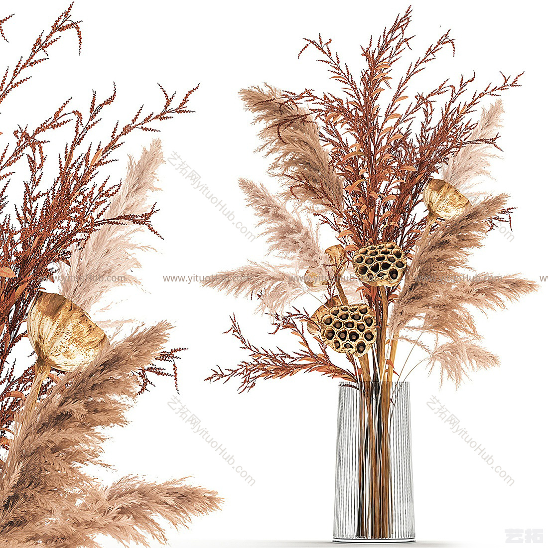 新中式花瓶 花艺_莲蓬干枝 花瓶 盆景