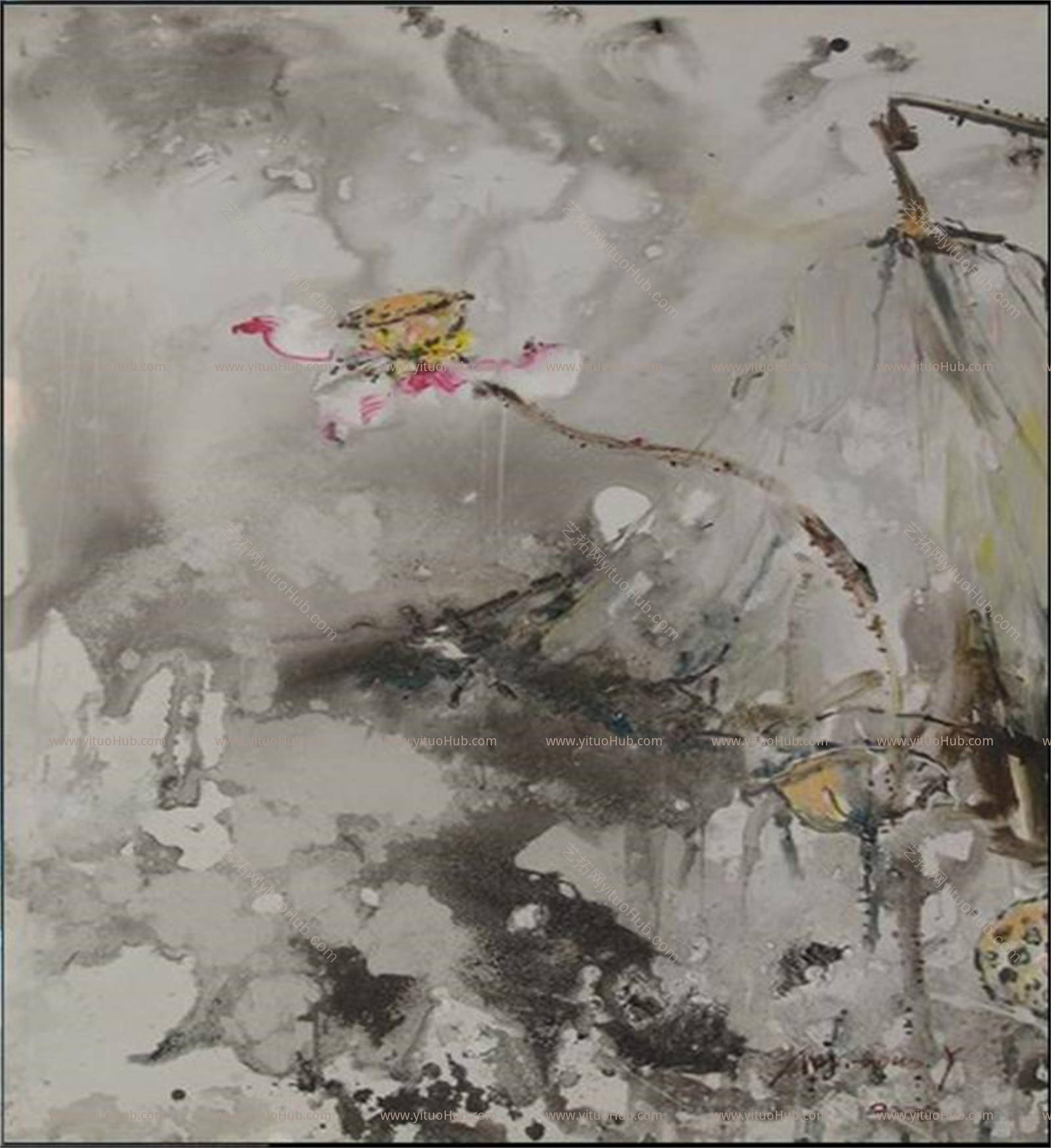中式水墨画荷花装饰画