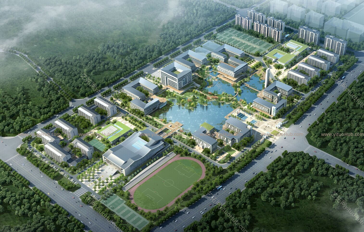 现代学校鸟瞰图