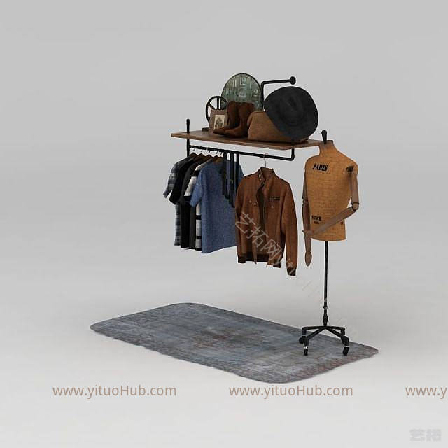 现代复古服装架模型