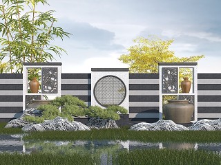 中式景墙模型