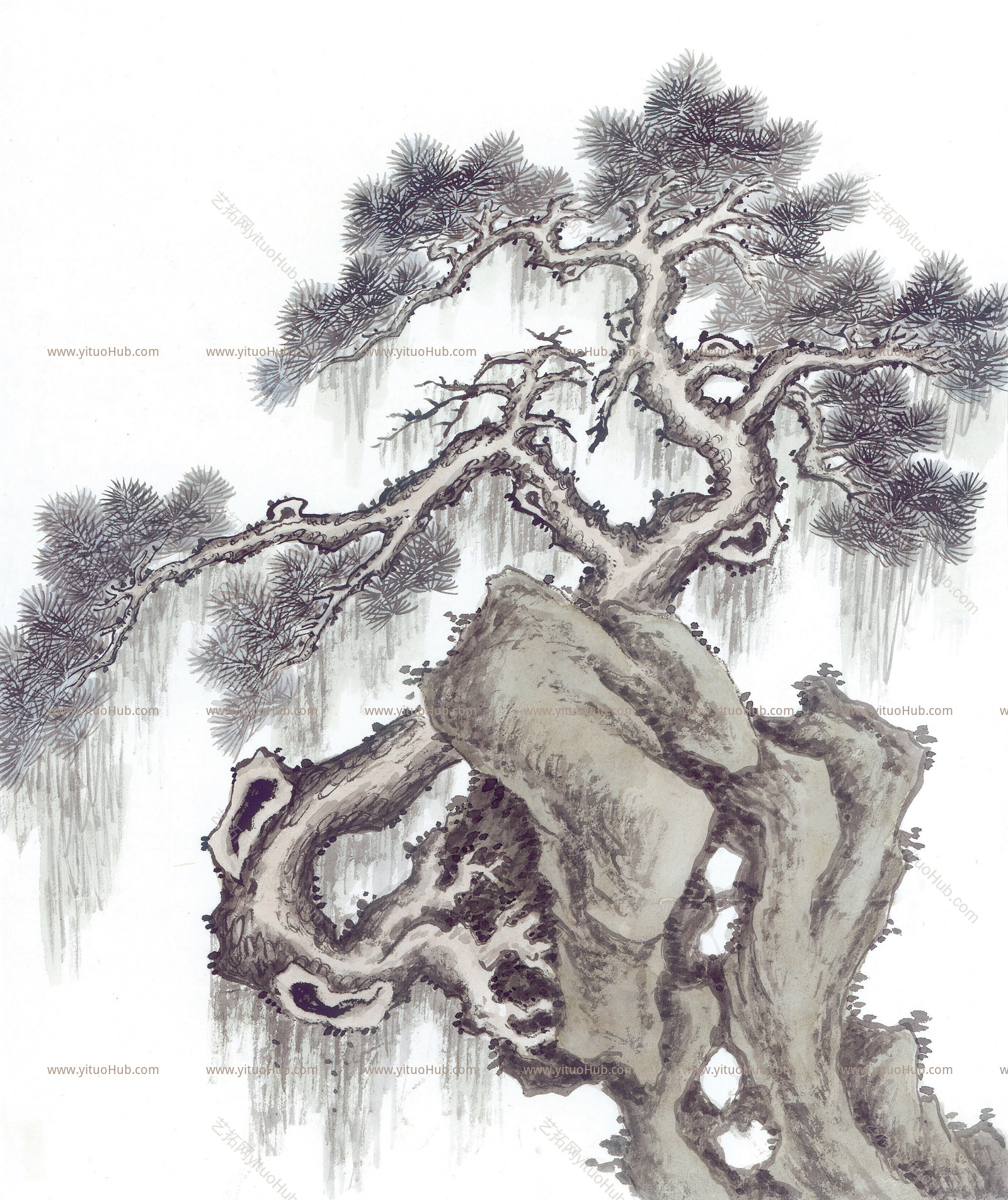 中式国画 古树画 装饰画贴图