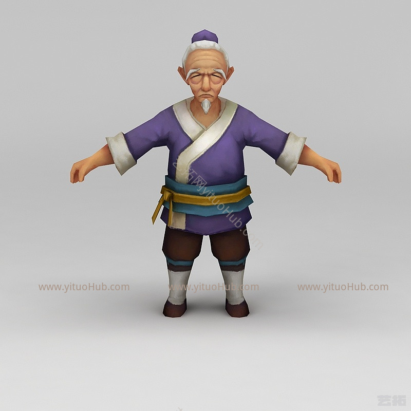 现代Q版小鱼儿与花无缺游戏人物老人模型