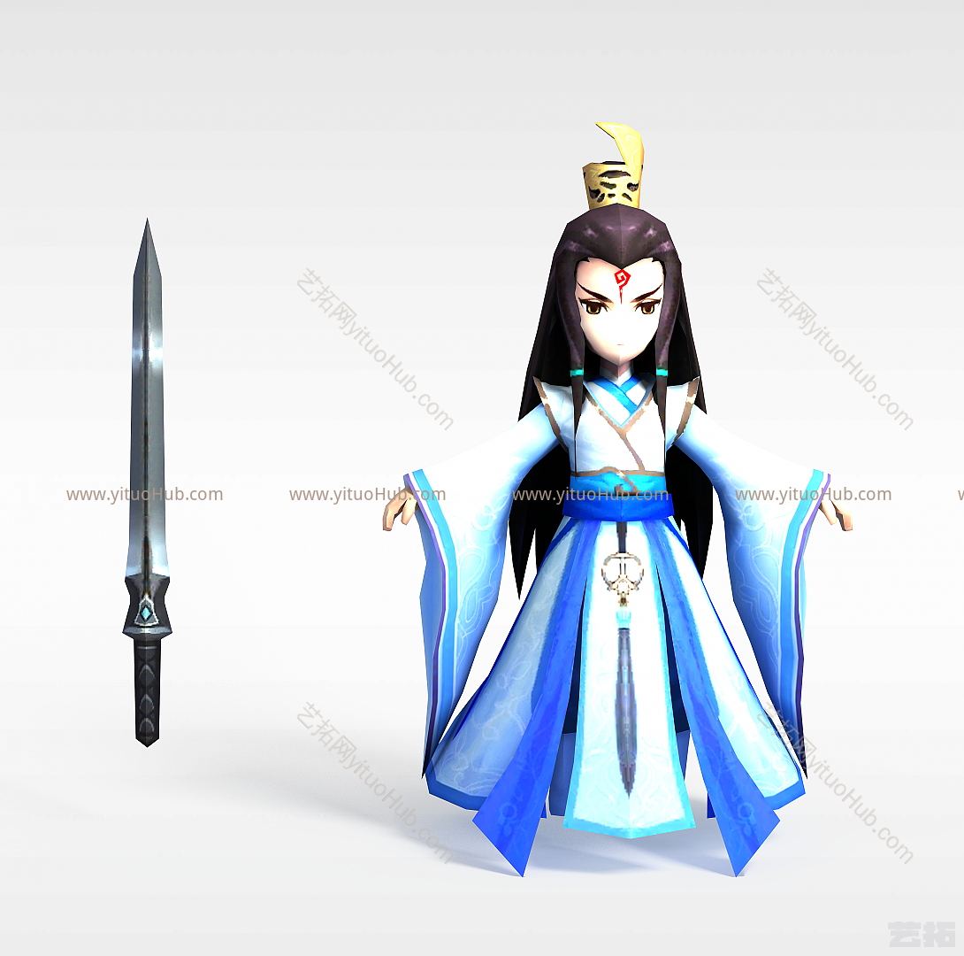 游戏人物白子画模型