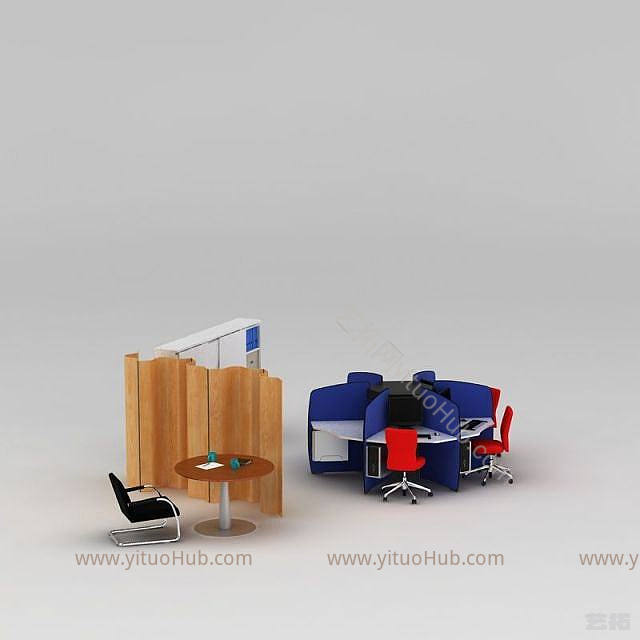现代时尚办公桌椅组合模型