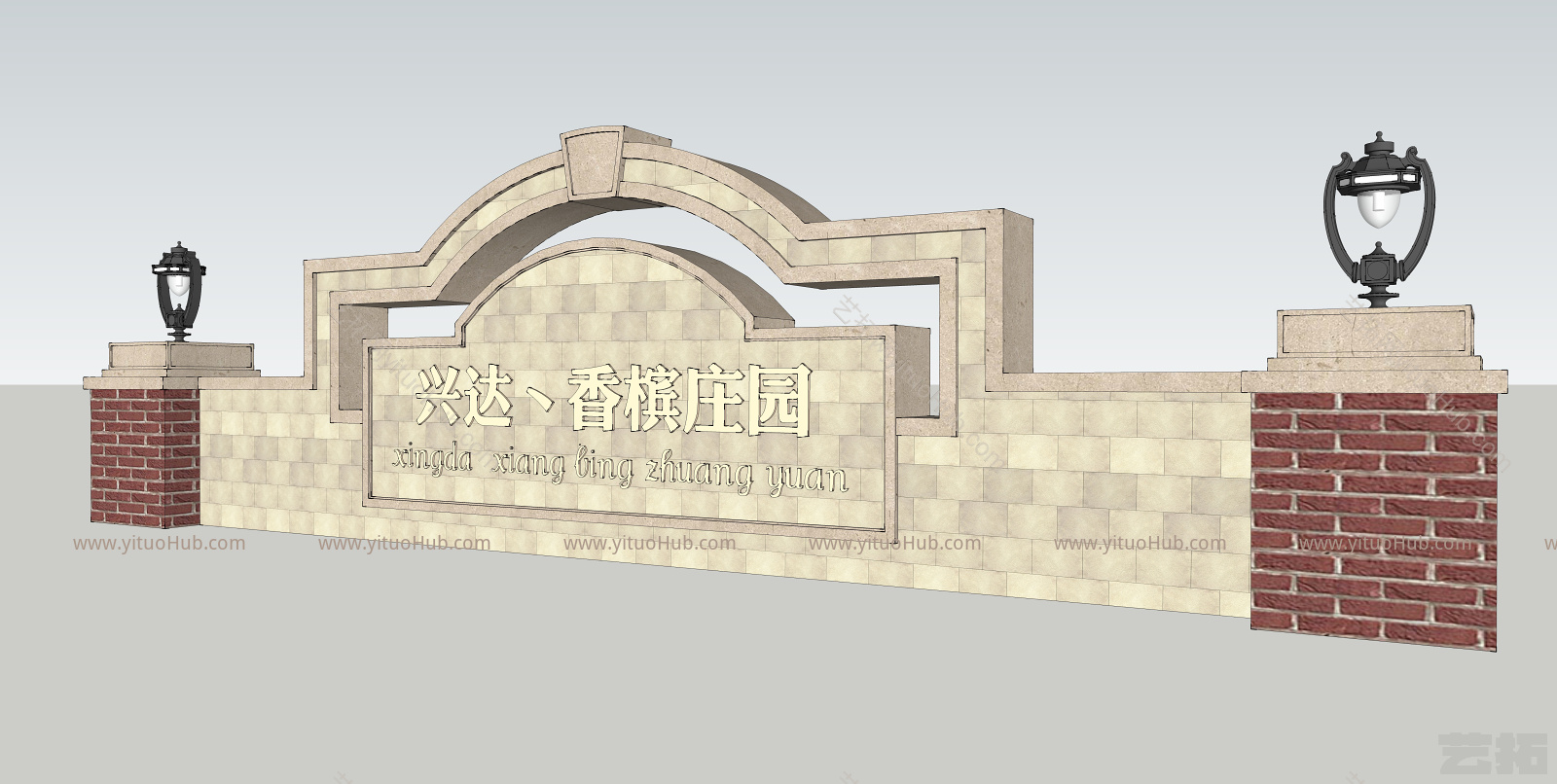 欧式+景墙+灯柱