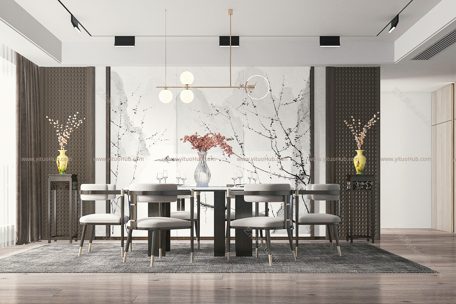 新中式餐厅 餐桌椅 吊灯