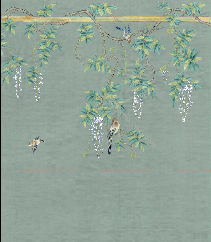 中式欧式田园花鸟壁纸壁画壁布背景画 (50)