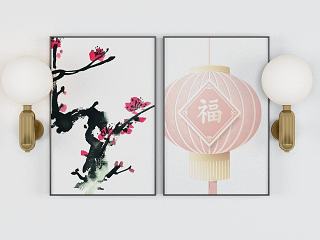 现代中国风水墨挂画模型