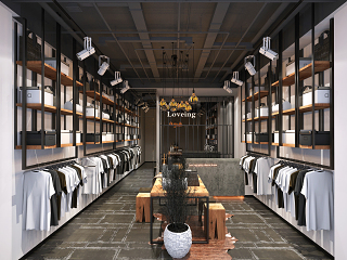 工业风服装店 置物架 吧台 摆件