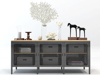 工业LOFT工业风铁艺斗柜玄关柜模型