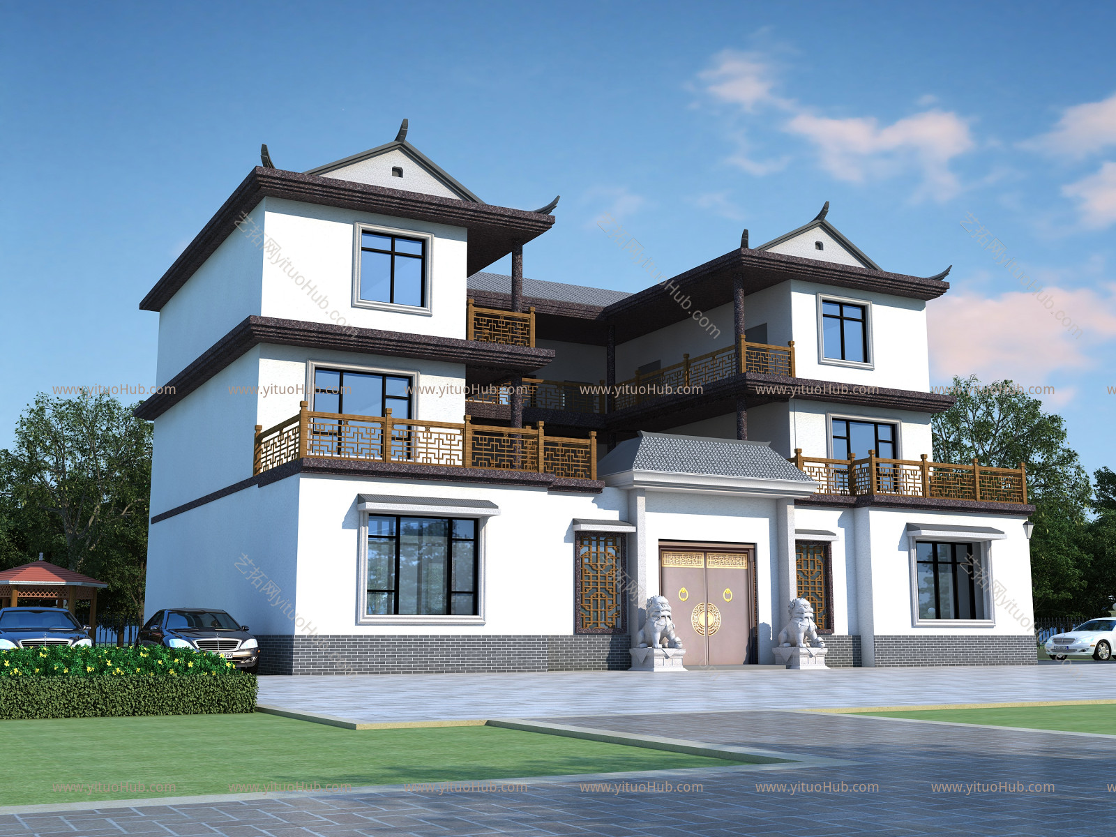 新中式独栋别墅外观 农村自建房