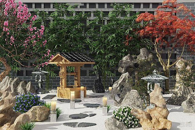 现代庭院小场景模型
