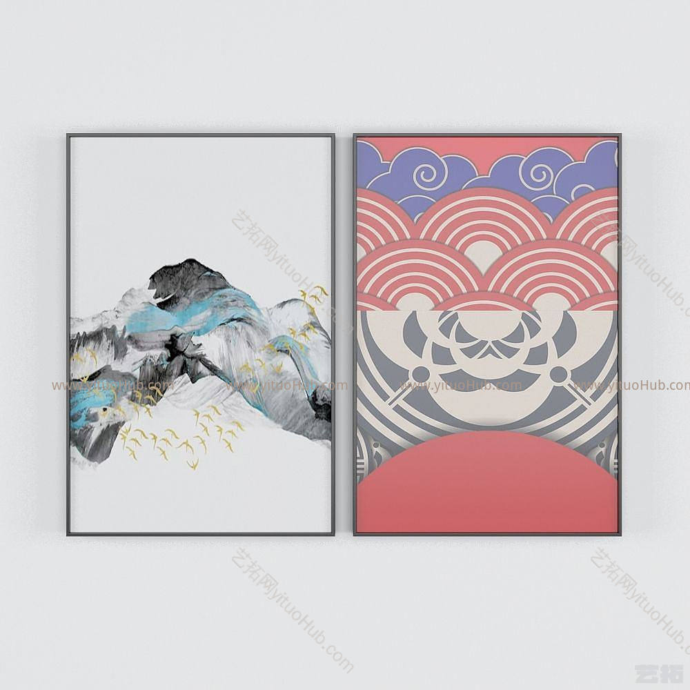 现代水墨徽韵装饰画模型